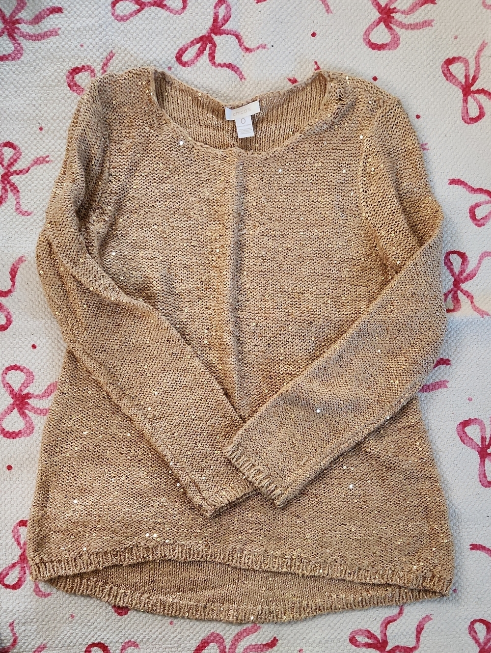 Chico's Metallic Knit Crewneck Sweater in Gold